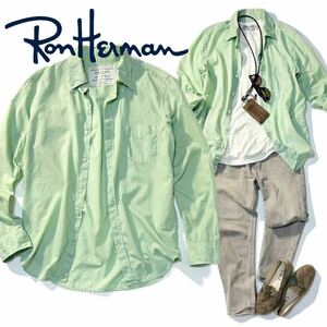 【Ron Herman】淡グリーンで作る大人の清涼コーデ◎!!RHC ロンハーマン オーガニックコットン 製品染め BDポプリンシャツ 長袖シャツ