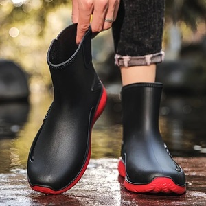 メンズハイカットレインブーツ　黒赤 25.5cm【防水耐久性のある靴】