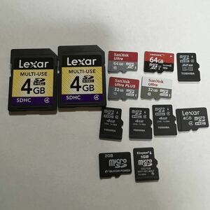 microSDカード SDカード まとめ 売り 13枚 64GB x2 32GB x3 4GB x6 2GB 1GB SDHC SDXC sandisk lexar HIDISC