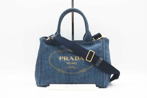 ☆安心の３大保証☆ ABランク ≪PRADA プラダ/2WAYバッグ≫ 1BG439 カナパ デニム 2WAYショルダーバッグ ブルー イエロー 青 美品 送料無料