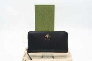 ☆安心の３大保証☆ Aランク ≪GUCCI グッチ/ラウンドファスナー長財布≫ 523667 アニマリエ ビー レザー ジップアラウンドウォレット 黒