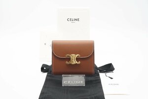 ☆安心の３大保証☆ ABランク ≪CELINE セリーヌ/三つ折り財布≫ 10D783 トリオンフ スモール ウォレット ラムスキン ブラウン 美 送料無料