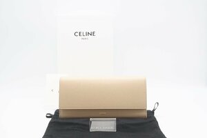 ☆安心の３大保証☆ ABランク ≪CELINE セリーヌ/二つ折り長財布≫ 10B563 グレインドカーフスキン ラージ フラップウォレット ヌード 美品