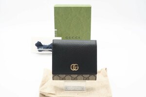 ☆安心の３大保証☆ Aランク ≪GUCCI グッチ/二つ折り財布≫ 598587 GGマーモント ミディアム ウォレット ベージュ ブラック ロゴ 送料込