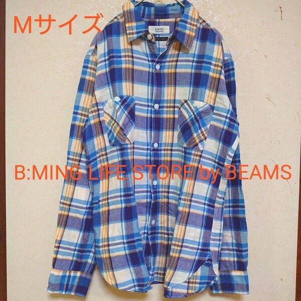 ビーミングバイビームス B:MING シャツ チェック 長袖 M 青