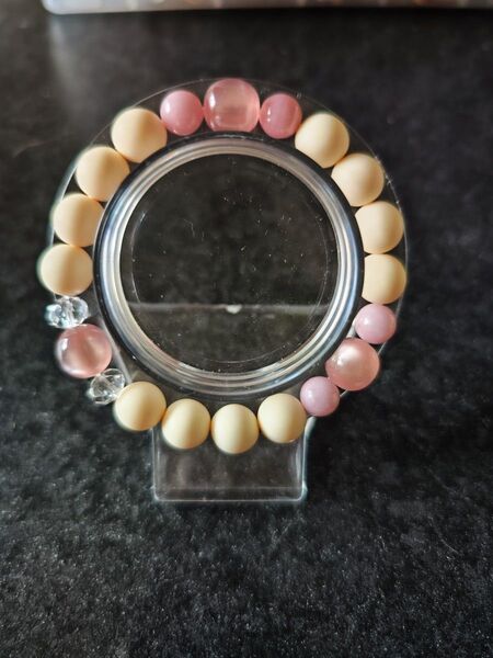 No.40 ハンドメイド ブレスレット アクリルビーズ ピンク系 16cm