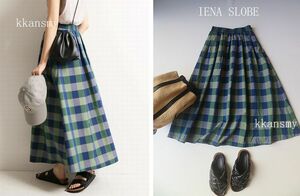 2021IENA SLOBE Iena * silver chewing gum check tough ta Random tuck skirt 