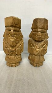 ３F1067 アイヌ　木彫りセット　人形　ニポポ人形 夫婦 2体セット 置物 インテリア 木工芸 民芸品 お土産 郷土玩具