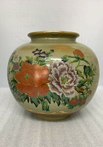 C1127→九谷焼　花瓶 花入れ　華道具　美術品 花器 金彩 昭和レトロ 古美術品　壺　中古