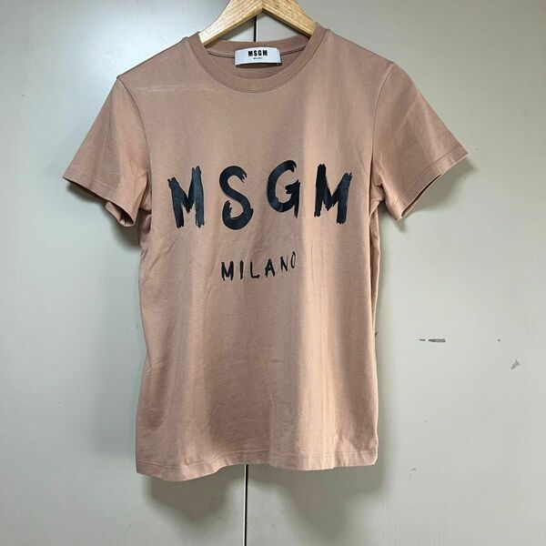 MSGM ピンクベージュカットソー　ロゴ