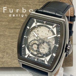 【稼動品】 Fuebo F2502 自動巻 腕時計 フルボデザイン 裏スケスケルトン文字盤 メンズ スクエア ブラック AT スモールセコンド 中古品