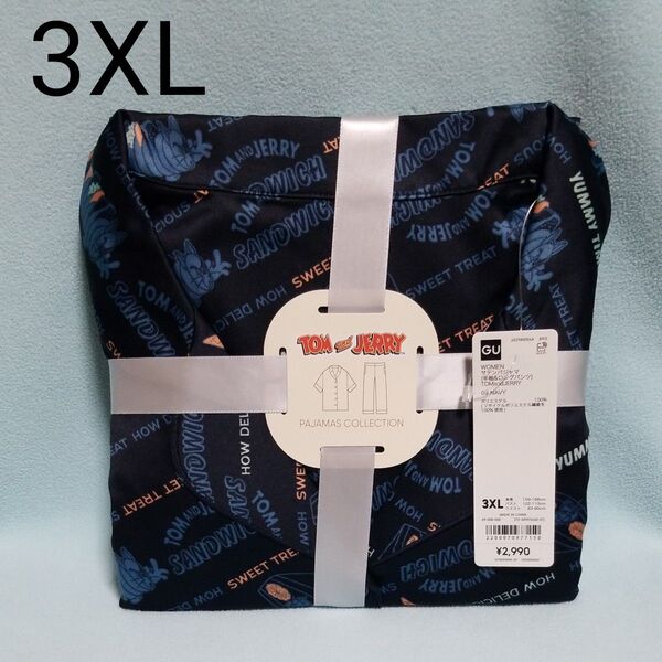 新品☆3XL/トムとジェリー サテンパジャマ(半袖&ロングパンツ)ネイビー☆GU