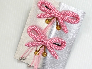  The Seven-Five-Three Festival hair ornament girl single goods Japanese clothes bell attaching pink Sakura ribbon 2P 1032