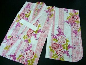  girl yukata child yukata ...120cm white ground rose race pattern lame 194