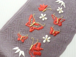 "Семь, пять, три" девочка вышивка ввод воротник натуральный шелк японский костюм . фиолетовый бабочка почтовая доставка 180 иен 1039