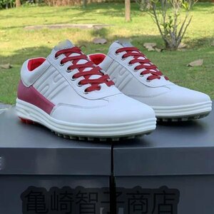  туфли для гольфа мужской уличный casual спорт водонепроницаемый предотвращение скольжения рукоятка белый / красный -25.0cm