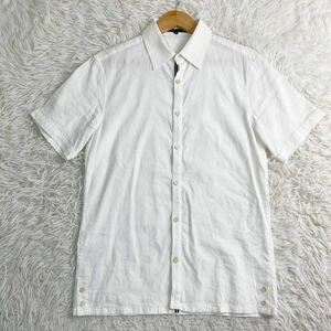 【F04】Theory セオリー シャツ 半袖 リネン素材 麻 ストライプ ホワイト 白 36 Sサイズ メンズ