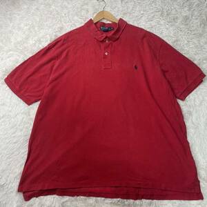 【F26】特大3XL◎POLO by RALPH LOUREN ポロラルフローレン ポロシャツ 半袖 鹿の子 刺繍 ロゴ 赤 レッド 3XBサイズ メンズ