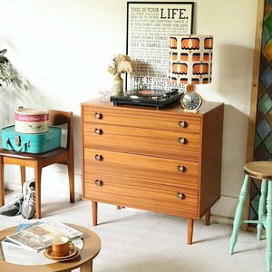 *1960's England AVALON Vintage small ... chest / cheeks material / Mid-century modern furniture /TV pcs / sideboard / repeated has painted / chest 