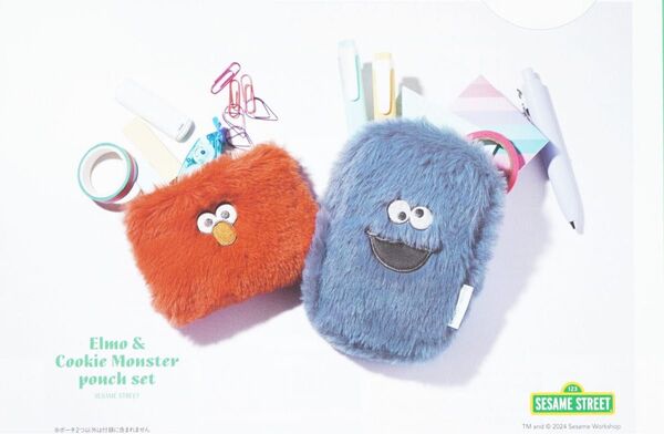 SPRiNG スプリング 2024年 4月号 付録 SESAME STREET エルモとクッキーモンスターのふわふわポーチセット!