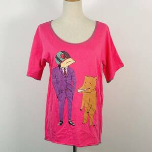 z009 Ne-net ネネット Tシャツ トップス ピンク サイズ2 半袖 プリントTシャツ 綿100％ 日本製 抜群なデザイン 1枚で決まる 春夏 個性的