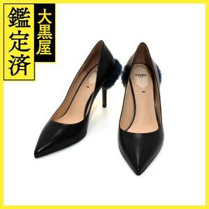 FENDI Fendi shoes pumps Lady's 38 black navy leather fur 2143700188178 [200]