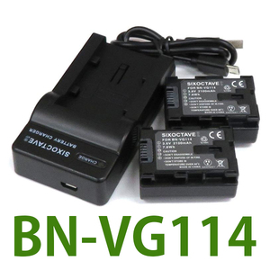 BN-VG119 BN-VG114 Victor (JVC) 互換バッテリー 2個と充電器（USB充電式） AA-VG1 純正品にも対応 GZ-E117 GZ-E140 GZ-E150