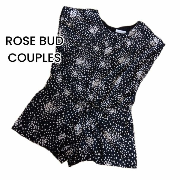 【ROSE BUD COUPLES】ブラック ドット オールインワン 半ズボン