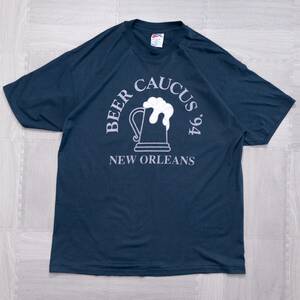 古着 90s BEER CAUCUS アルコール プリント Tシャツ ネイビー XL USA製 シングルステッチ