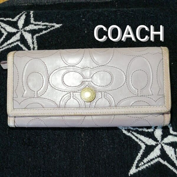 【USED】長財布 コーチ COACH シグネチャーステッチ レザー くすみピンク