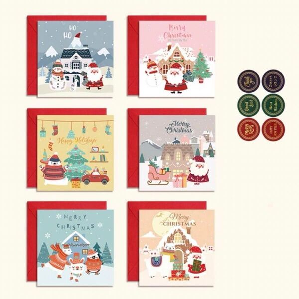 グリーティングカード メッセージカード クリスマス 6枚 封筒付き シール付き ギフト 感謝カード 挨拶状 Xmas サンタ 冬