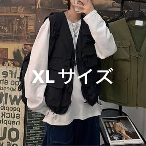 フィッシングベスト ミリタリー 多機能ベスト 韓国ファッション 釣り キャンプ ブラック XL