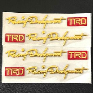 【ゴールド/レッド 4個】TRD 3Dステッカー◆ドアノブ ダッシュボード トランク フェンダー等に