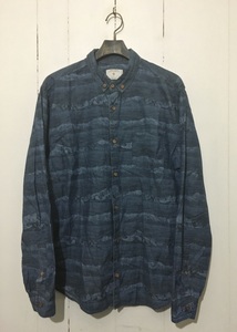 ビッグサイズ☆ZARA MAN DENIM COLLECTION デニムコレクション 雪山柄 総柄 デニムシャツ 長袖シャツ XL 44 紺 大きいサイズ SLIM FIT