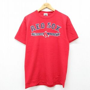M/古着 リー Lee 半袖 ビンテージ Tシャツ メンズ 00s MLB ボストンレッドソックス コットン クルーネック 赤 レッド メジャーリーグ ベー