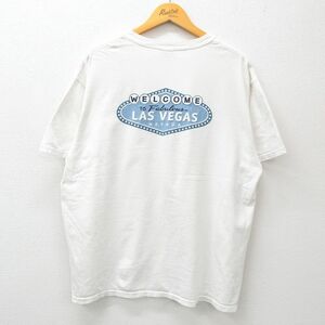 XL/古着 半袖 ビンテージ Tシャツ メンズ 00s ラスベガス おおきい コットン クルーネック 白 ホワイト 24may31 中古