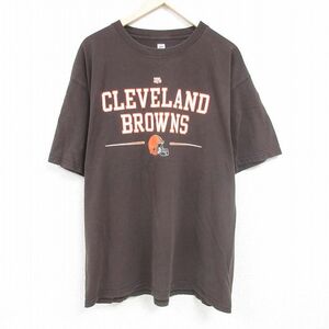 XL/古着 半袖 Tシャツ メンズ NFL クリーブランドブラウンズ 大きいサイズ コットン クルーネック こげ茶 ブラウン アメフト スーパーボウ