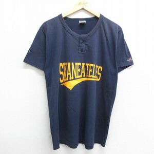 L/古着 半袖 ビンテージ Tシャツ メンズ 00s スカニースルズ ヘンリーネック 紺 ネイビー 24may31 中古