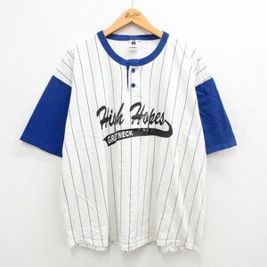 XL/古着 半袖 ビンテージ Tシャツ メンズ 00s High Hapes 大きいサイズ コットン ヘンリーネック 白他 ホワイト ストライプ 24may31 中古