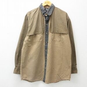 XL/古着 長袖 シャツ メンズ 90s ロング丈 コットン 茶他 ブラウン 24may31 中古 トップス