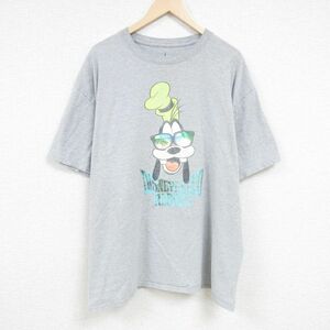 XL/古着 ヘインズ Hanes 半袖 Tシャツ メンズ ディズニー DISNEY グーフィー 大きいサイズ クルーネック グレー 霜降り 24may31 中古