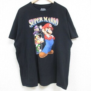 XL/古着 半袖 Tシャツ メンズ ゲーム ニンテンドー スーパーマリオ コットン クルーネック 黒 ブラック spe 24may31 中古