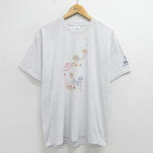 L/古着 ヘインズ 半袖 ビンテージ Tシャツ メンズ 00s パラソル ビーチ クルーネック 薄グレー 霜降り 24may31 中古