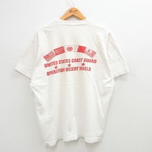 XL/古着 半袖 ビンテージ Tシャツ メンズ 90s サウジアラビア バーレーン 星条旗 デザートシールド クルーネック 白 ホワイト 24may31 中古