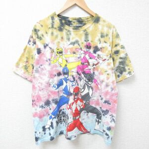 XL/古着 半袖 Tシャツ メンズ パワーレンジャー コットン クルーネック 黄他 イエロー タイダイ 24may31 中古