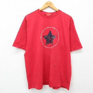 XL/古着 半袖 ビンテージ Tシャツ メンズ 00s 星 コットン クルーネック 赤 レッド 24may31 中古