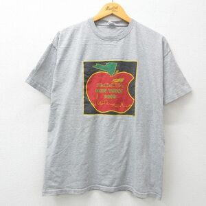 XL/古着 半袖 ビンテージ Tシャツ メンズ 00s リンゴ ニューヨーク クルーネック グレー 霜降り 24jun01 中古