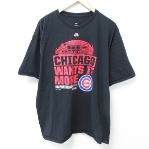 XL/古着 マジェスティック 半袖 Tシャツ メンズ MLB シカゴカブス 044 大きいサイズ クルーネック 黒 ブラック メジャーリーグ ベースボー