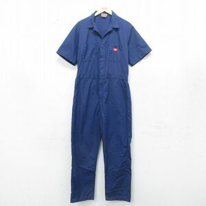 W38/古着 ディッキーズ Dickies 半袖 ワーク ツナギ メンズ 90s 開襟 オープンカラー 紺 ネイビー 24jun01 中古 オールインワン ボトムス