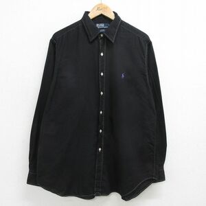 XL/古着 ラルフローレン 長袖 ブランド シャツ メンズ 90s ワンポイントロゴ ANDREW 大きいサイズ ロング丈 コットン 黒 ブラック 24jun01